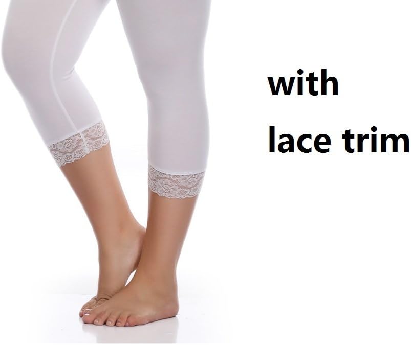 Kotii Women's Plus Size Lace Trim Capri Leggings Stretch Crop Leggings Summer Tights Pants - Image 4