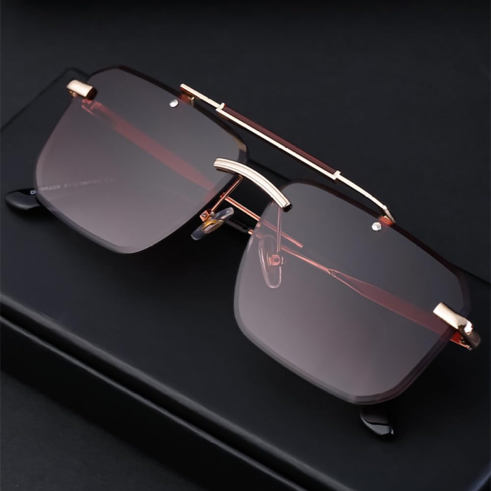 Rahmenlose Klassische Sonnenbrille Damen Herren Luxus Vintage Doppelrandlose Fahrsonnenbrille für Männer