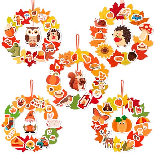 AMCEMIC 25Set Fall Wreath Craft Kit,DIY Paper Thanksgiving Wreaths Autumn Cutouts and...