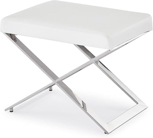 Miniatura 6 de ZURI Modern Fenix otomana - Cuero sintético blanco con base de acero inoxidable pulido Blanco,Negro -,https://www.amazon.com/dp/undefined