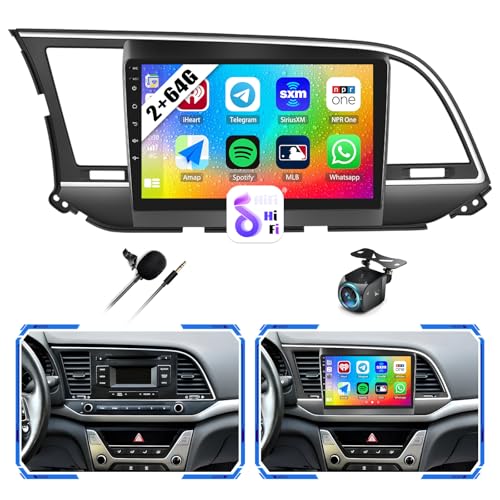 [2+64G] Android 13 Car Stereo for Hyundai Elantra 2016-2018 with Wireless Carplay&Android Auto,9 Inch Touch Screen Car Radio with GPS WiFi Bluetooth FM/RDS Radio SWC AUX-in+AHD Backup Camera