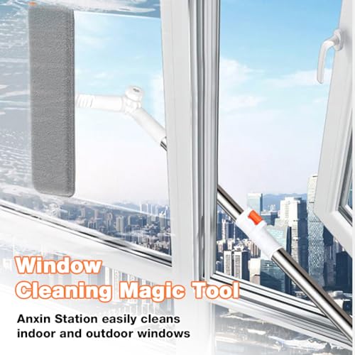 Image of HASTHIP 51'' Window Cleaning Tool with Scraper & Microfiber Head - 2-in-1 Multifunctional Window Glass Cleaning Tools, 180 Rotatable Head for High Windows, Shower Glass, Car Windshield-Yellow