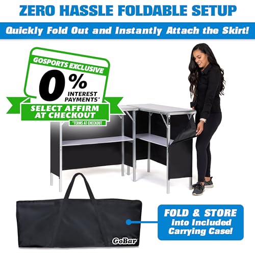 GoBar Portable Double Bar Table Set - Mobile Bartender Station for Events - Includes Carrying Case