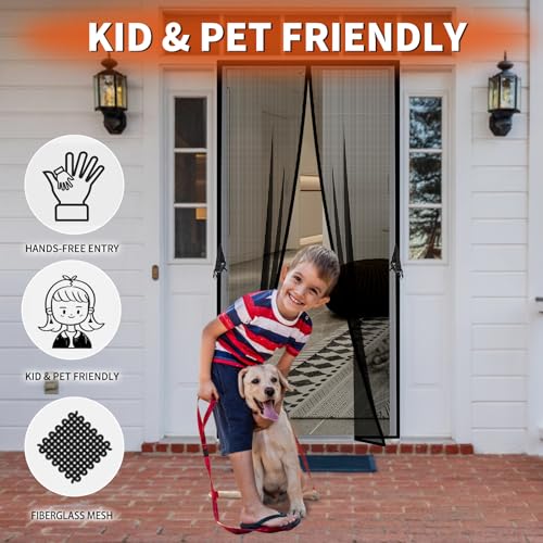 Fiberglass Magnetic Screen Door Fit Door Size 32 x 80 in- Heavy Duty Fiberglass Screen Door Mesh for Interior Door, Patio and Sliding Doors - Door Screen Magnetic Closure Let Fresh Air in
