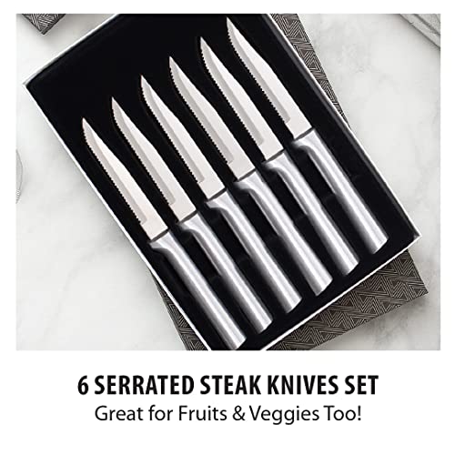 Rada Cutlery Serrated Steak Knife Set – Stainless Steel Knives With Aluminum Handles, Set Of 6 #TOP5