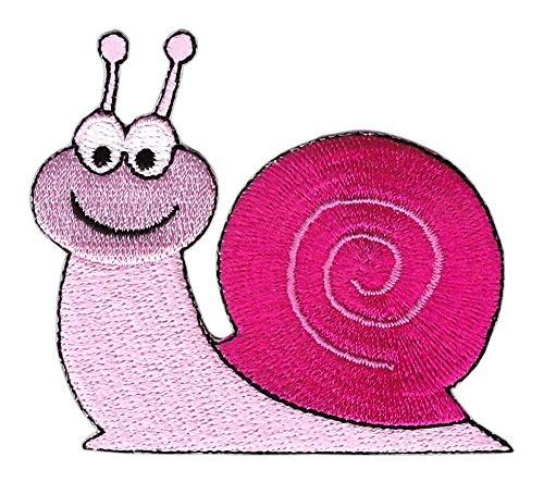 Schnecke Rosa Pink Aufnäher zum aufbügeln oder aufnähen Bügelbild Bügelpatch Aufbügler für Kleidung gestickter Bügelflicken Applikation Patch Größe 7,0 x 6,2 cm