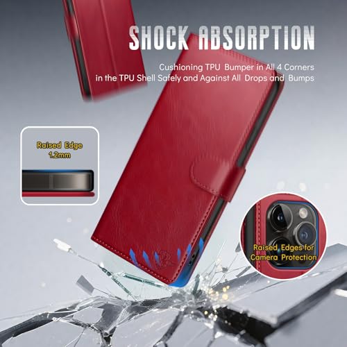 SUANDUCK Wallet Case for iPhone 14 Pro Max 6.7" with RFID-Blocking Credit Card Holder, PU Leather Folio Flip Cover Women Men Protective Phone Case Compatible with Apple 14 Pro Max, Red by SUANDUCK - Used condition - Image 8