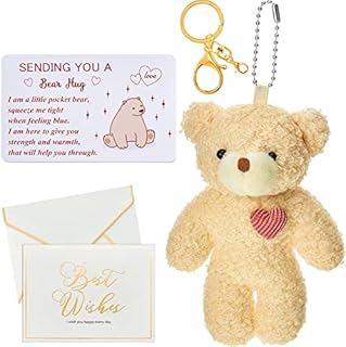 Pocket Hug Gift Mini Bear Hug Thinking of You Cards Sending You a Hug Card and a Bear Toy for Key Chain Best Wishes Greeting Card with Envelope Organza Bag for Lover Friend Family Couple Women