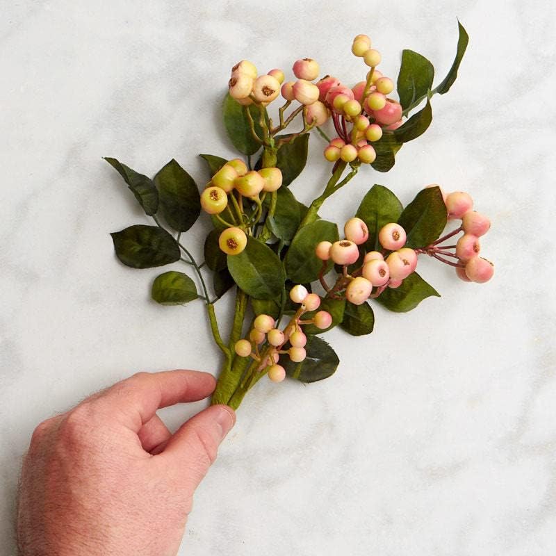 Factory Direct Craft Cream and Pink Artificial Hypericum Berry Stem | for Centerpieces, Flower Arrangements, Wreaths and More | Size: 14" L