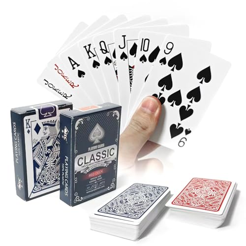 Generisch 2X Wasserdichter Kunststoff Spielkarten, Profi Kartendeck, Kartenspiele Für Bridge, Skat, Blackjack, Canasta, Texas, Romme, Go Fish, Camping (Rot & Blau)