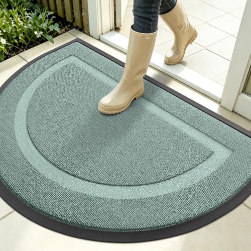 Image of OLANLY Half Circle Door Mat Indoor Outdoor Entrance Welcome, Waterproof All-Season, All-Weather Doormat, Sturdy Natural Rubber, Low Profile, Easy Clean Patio Porch Entryway Mat, 35x23, Grayish Green