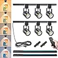 Fuyo Up Plug in Track Lighting with Power Cord & Remote, 6-Light LED Track Lighting Kit with 6.6FT H Track Lighting Rails, Modern Kitchen Plug in Ceiling Lights Fixtures, 10W Black
