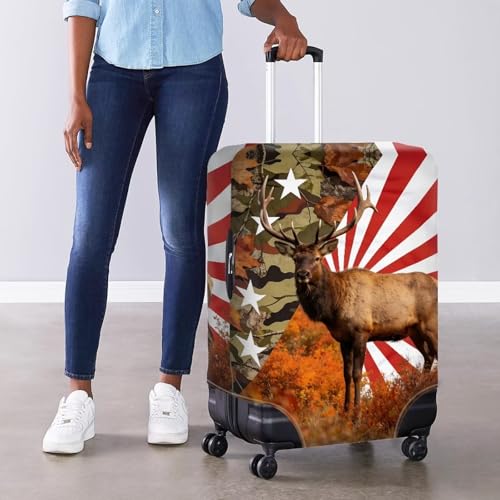 Image of Mumeson National Flag Deer Luggage Cover for Suicase Dust Protective Anti Scratch Washable Baggage Cover Zip Closure Easy to Install