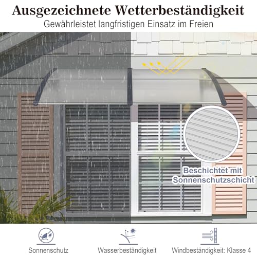 COSTWAY Vordach für Haustür 199 x 99 cm, Überdachung aus Aluminium und Polycarbonat, Transparentes Pultbogenvordach, Haustürvordach, Pultvordach, Haustürdach, Türvordach für Eingangsbereich (Silber)