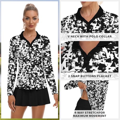 Image of Soneven Womens Golf Shirts Moisture Wicking V Neck Long Sleeve Polo Shirts Collared Tops