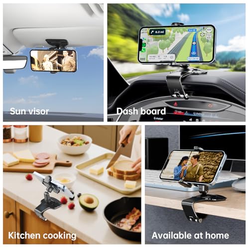 Dashboard Car Phone Holder, Universal 360° Rotation Dash Phone Mount for Car, Multifunctional Dashboard Clip Phone Bracket, Hands-Free Cell Phone Holder Stand Compatible with iPhone & Android (Black) - image 6