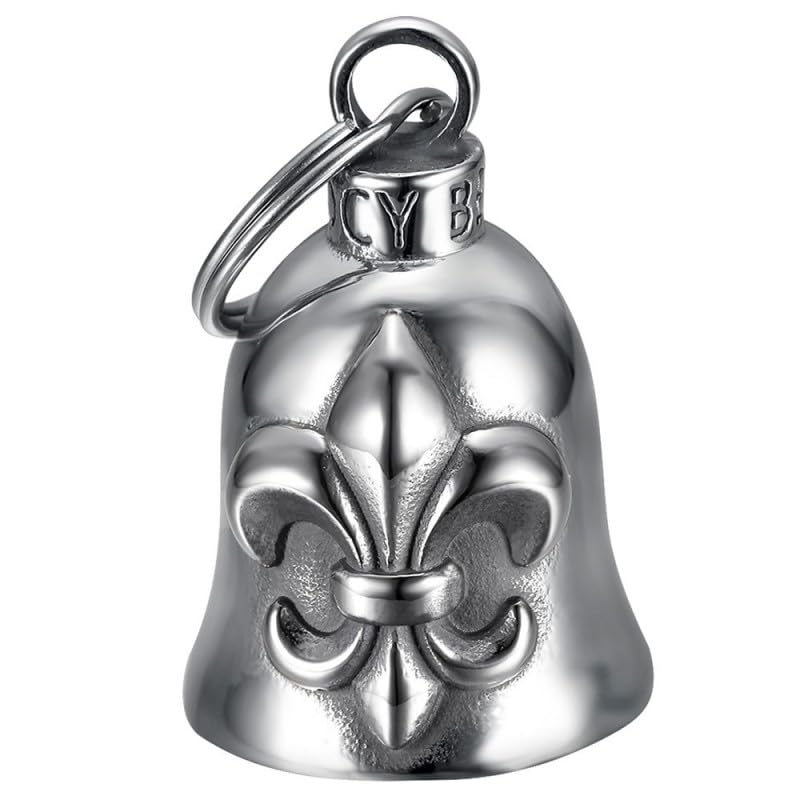 Clochette Moto Fleur DE LYS Porte-Bonheur MOCY BELL Acier Inoxydable Argent