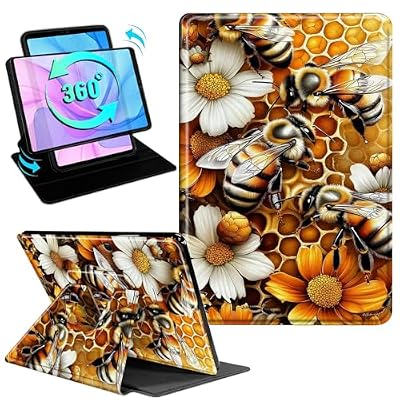 Gmeyutqy Case for Microsoft Surface Pro 11/10/9 13 Inch 2024/2022, 360 Degree Rotating Swivel Stand Flip Shockproof Leather Cover with Auto Sleep/Wake, Bees Honeycomb