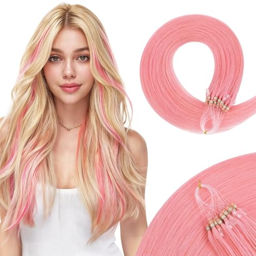 HOTBANANA Micro Link Hair Extensions Human Hair, Peach Pink 18