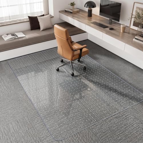 Office Chair Mat for Carpeted Floor, 46 × 72 Inch Low Pile Carpet Rolling Chair Mat, Large Plastic Computer Office Floor Mat, Thick Wear-Resistant PVC Carpet Protector Mat, Smooth Gliding Movement