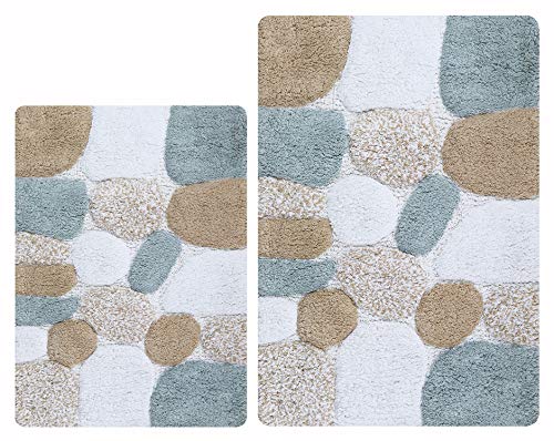 Pebble Bath Rugs Set of 2 21x32/17x34 Grey Beige,Bath Room Rugs Set,Bathroom Rugs, Soft Absorbent Machine Washable Bath Mat Rugs,Bath Rug 100% Cotton