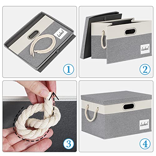 Rvsnq Extra Large Storage Bins With Lids 6-Pack, Foldable Fabric Storage Baskets With Lids, Closet Storage Bins With Cotton Rope Handle And Label, Storage Boxes For Organizing Office, Shelf, Bedroom(Grey&White) #TOP4