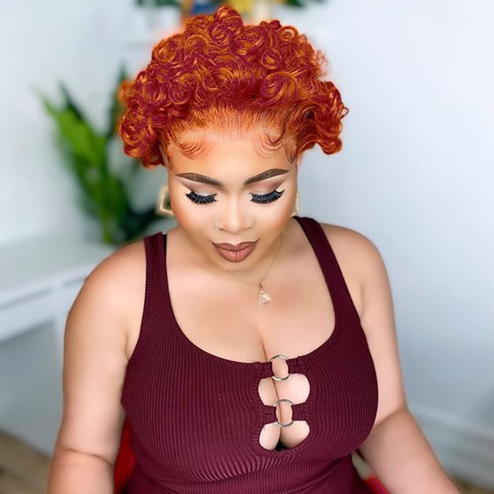 KephareShort Curly Lace Front Wigs Human Hair Plucked Ginger Orange Pixie Cut Wigs for Black Women Human Hair Glueless 13x1 Hd Short Lace Wig