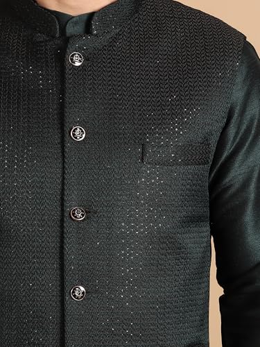 Image of men's Silk Blend Kurta Pejama & Waistcot Set