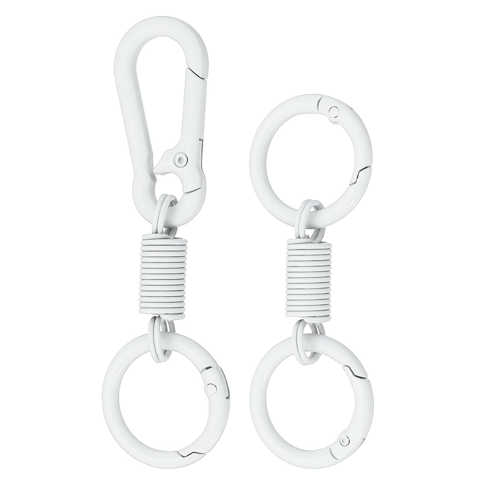 PATIKIL Keychain Clips with O Rings, 2 Pcs Quick Release Key Chain Rings Spring Double Ring Keychain Holder Spring Snap Hook Organizer for Car Keys, Backpack, Women, Man, White
