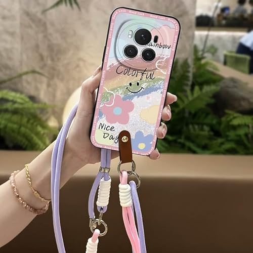 Phone Case Compatible with Honor Magic6, Crossbody Cartoon Silicone TPU Shockproof Back Cover Cute Anti-knock Soft case Diagonal
