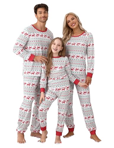 Clearlove Pijama de Navidad Familia Navidad Conjunto de Pijama de Invierno Traje de Casa Ropa de Dormir para Mujer Hombre Niños, Color blanco., XL
