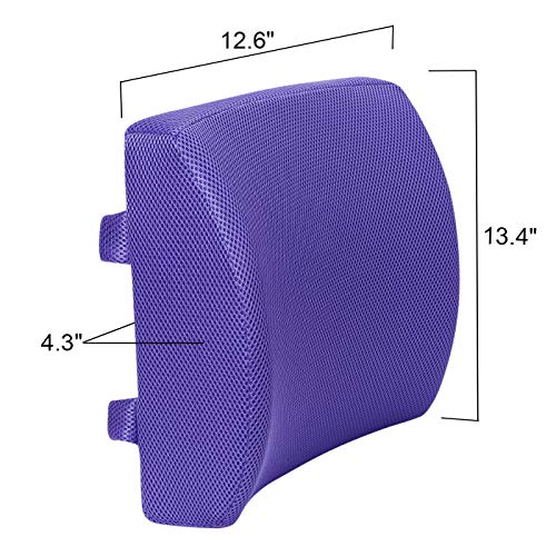 Lovehome Lumbar Support Pillow For Chair And Car, Back Support For Office Chair Memory Foam Cushion With Mesh Cover For Back Pain Relief -Violet #TOP6