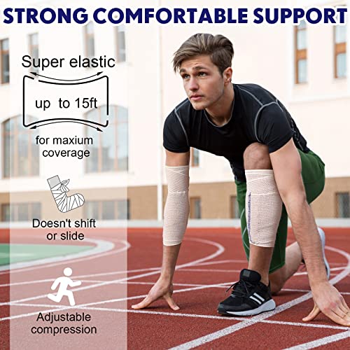 Leifide 36 Pack Elastic Bandage Wrap With Self Closure On Both Ends Compression Bandage For Legs, Knees, Ankles, Wrists, Elbows, Shoulders, Athletic Stretchable Bandage Wrap (4 Inch, Blue Trim) #TOP3