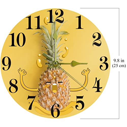 Horloge murale ananas 25 cm silencieuse à piles pour décoration de cuisine