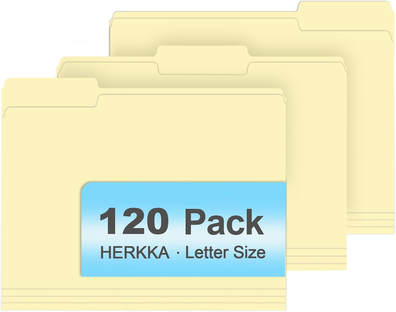 Manila Folders, HERKKA 120 Pack 1/3 Cut Tab File Folders, Manila Folders 8.5 x 11 Designed for Office and Classroom Use, Letter Size