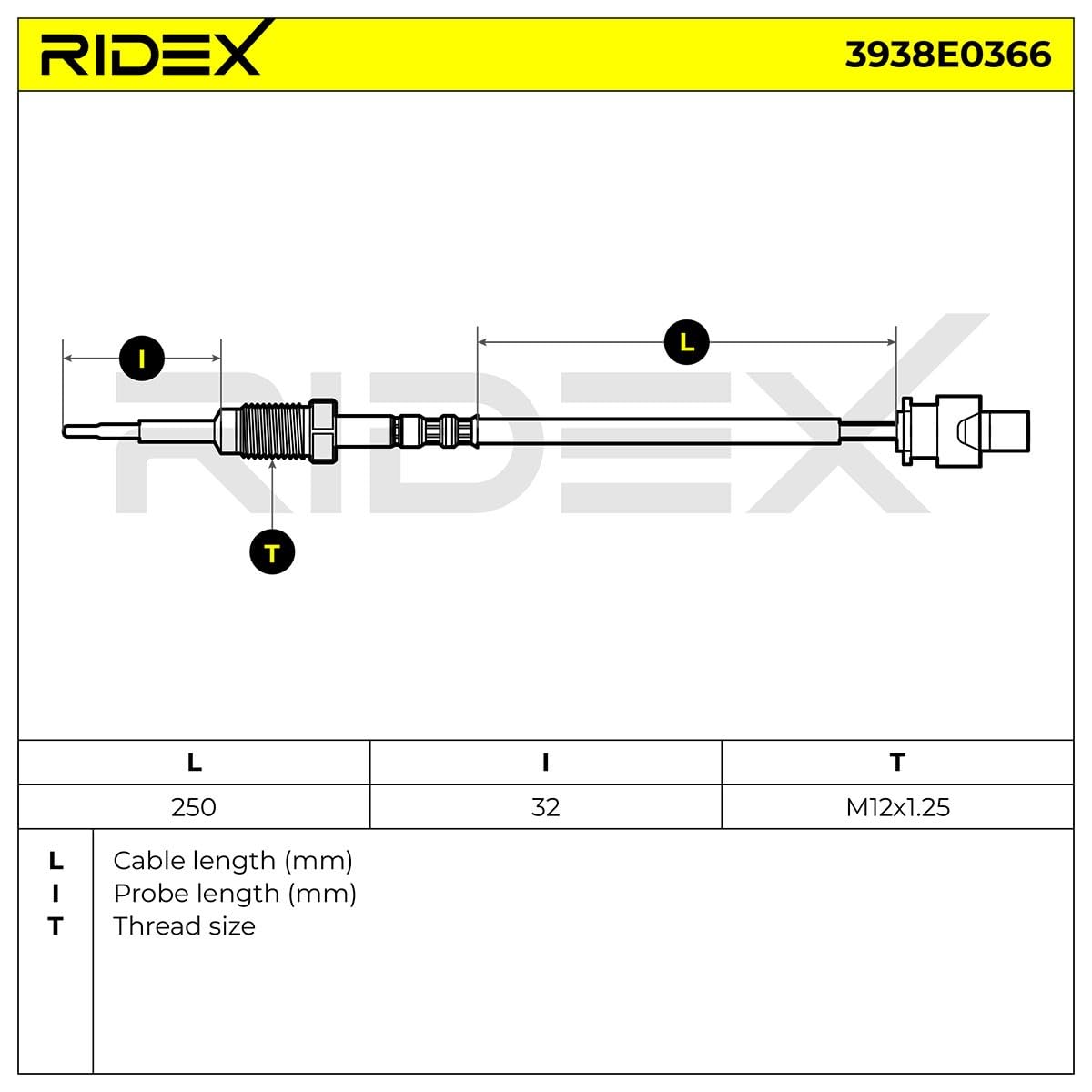 RIDEX 3938E0366 Sensore Temperatura gas scarico con cavo Compatibilità con BMW 3 Sedan E90
