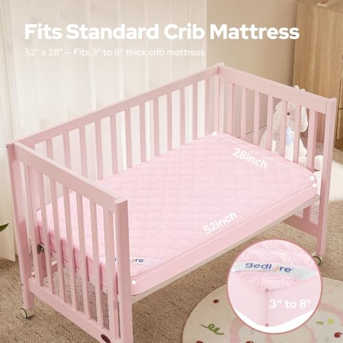 Image of BEDLORE Waterproof Crib Mattress Protector 2-Pack Soft Pink 52 inchx28 inch | Soft and Breathable Crib Mattress Pad Cover Noiseless Machine Washable Protector for Standard Baby Toddler Bed