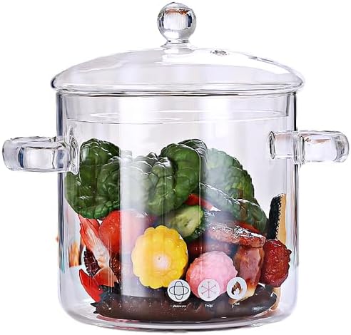 Olla de cocina de vidrio - Cacerola de vidrio de 2L67 oz con tapa - Olla y sartén de vidrio transparente resistente al calor con tapa para fideos de