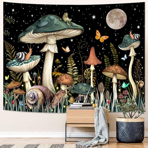 Image of MAKABEE Polyester Mushroom Tree Tapestry Boho Retro Floral Flowers Tapestries Aesthetic Vintage Tapestry Wall Hanging for Bedroom (Mushroom Tree of Life(51inch x 59inch))