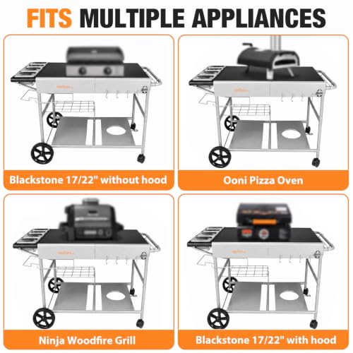 Image of Pizza Oven Table Grill Cart for Ninja Woodfire, Blackstone Griddle, Ooni