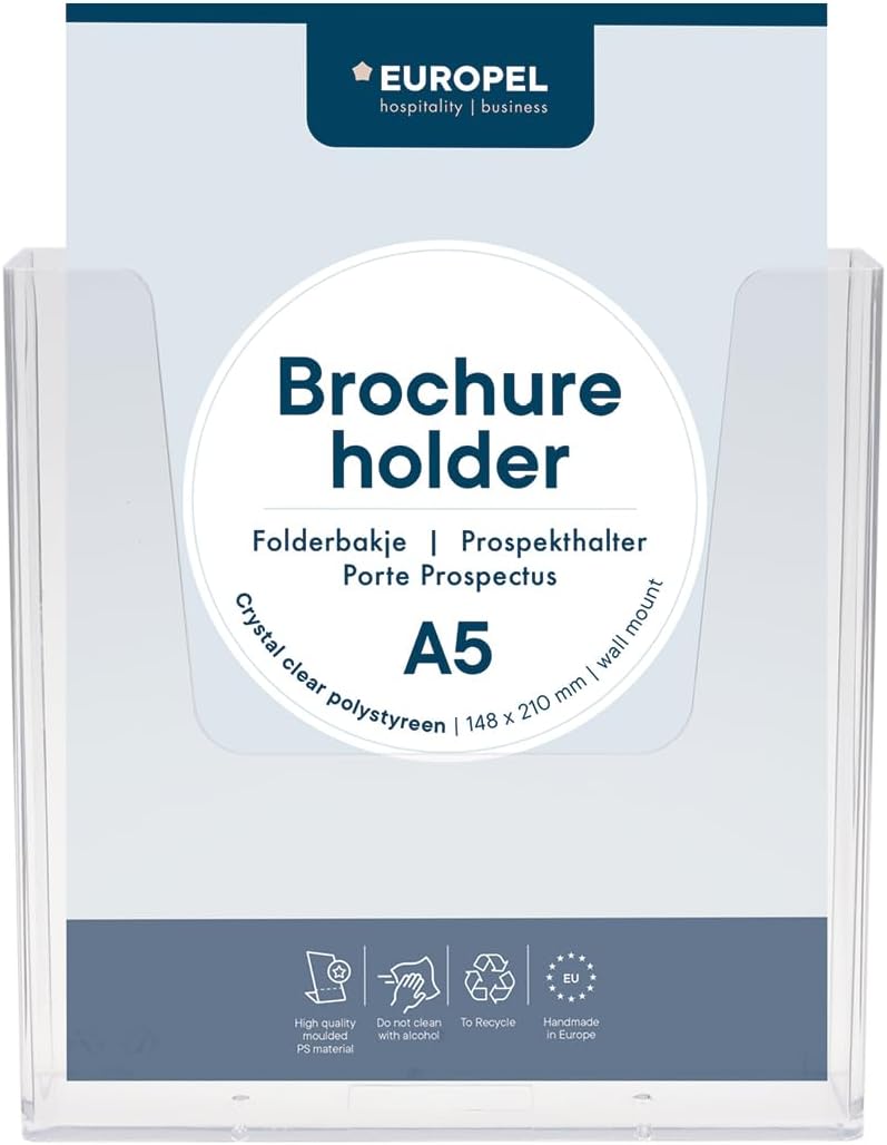 Wall Mounted Brochure Holder | for A5 Size | Crystal Clear Acrylic Literature Stand & Dispenser | Booklet, Flyer & Menu Display & Dispenser for Office, Restaurants & Reception | Portrait
