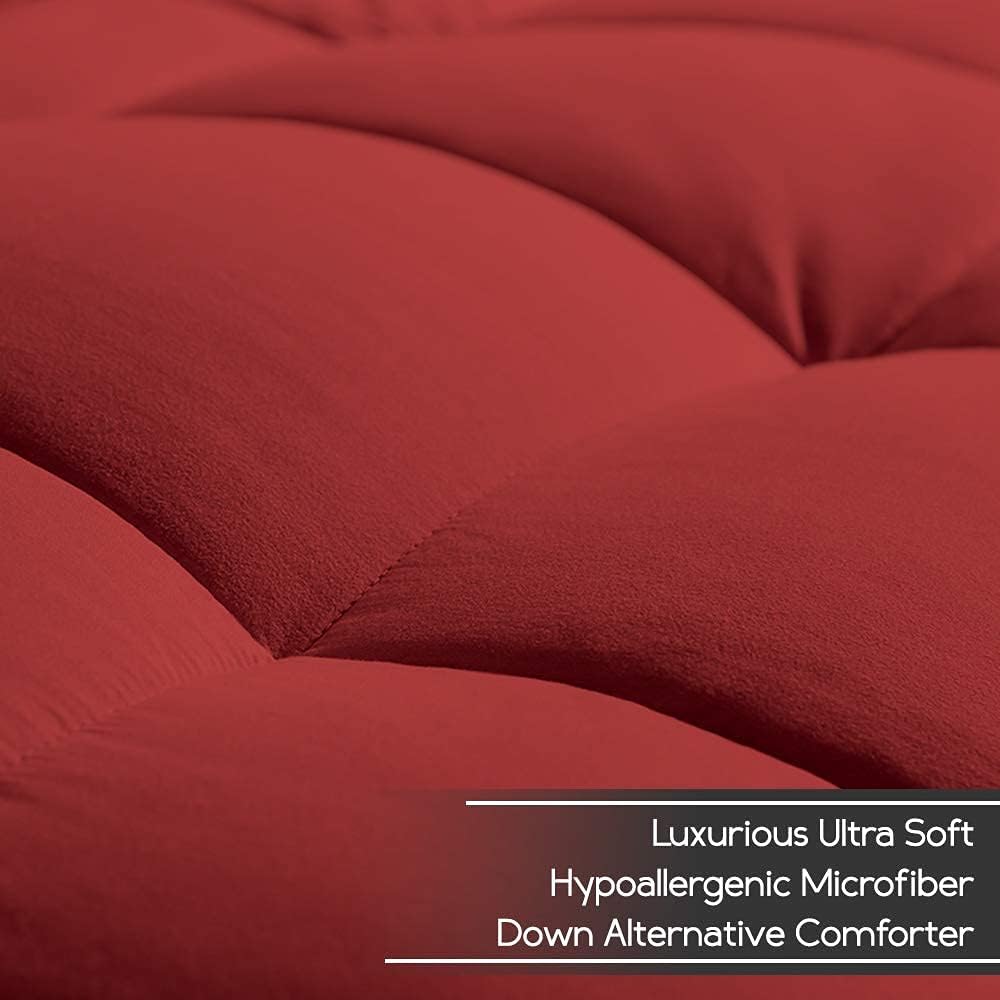 Bare Home Twin XL Sheet Set - 1800 Ultra-Soft Microfiber Bed Sheets (Twin XL, Red) + Comforter Set - All Season (Twin/Twin XL, Red)