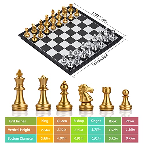 Quadpro 3 In 1 Magnetic Chess Checkers Backgammon Board Game Set With Folding Board Travel Games For Kids And Adults (Chess: Gold & Silver) #TOP1