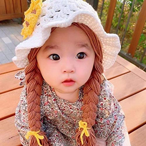 loinhgeo Baby Girls Bucket Hat Braided Wig Woolen Yarn Knitted Hat Sunflower Cherry Cap Casual Cap Photo Prop Gift Pink Bowknot4