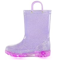K KomForme Kids Rain Boots, Waterproof Light up Boots with Easy-on Handles