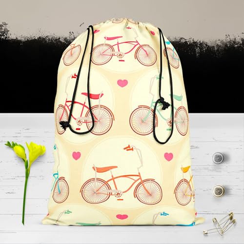Image of ArtzFolio Bicycles & Pink Hearts | Reusable Sack Bag | Bag for Gym, Storage, Vegetable & Travel