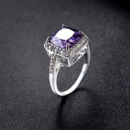 JerMrasra Birthstone Rings for Women White Gold Amethyst Cocktail Rings Purple CZ Engagement Ring Princess Cut Square Cubic Zirconia 925 Sterling Silver Shiny Full Diamond Ring for Women?7?