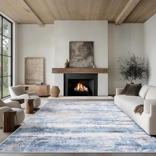 Tapis abstract blue white grand format lavable en machine