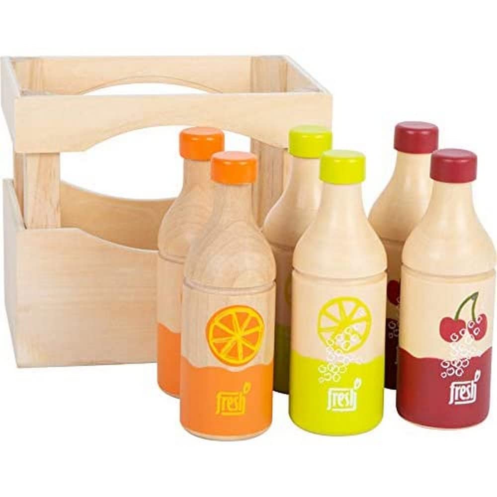 Small Foot Caja de Botellas Fresh, Madera, acc. para la Tienda Infantil, Juego de rol, a Partir de 3 años, 11739 Toys, Color Naranja, Small