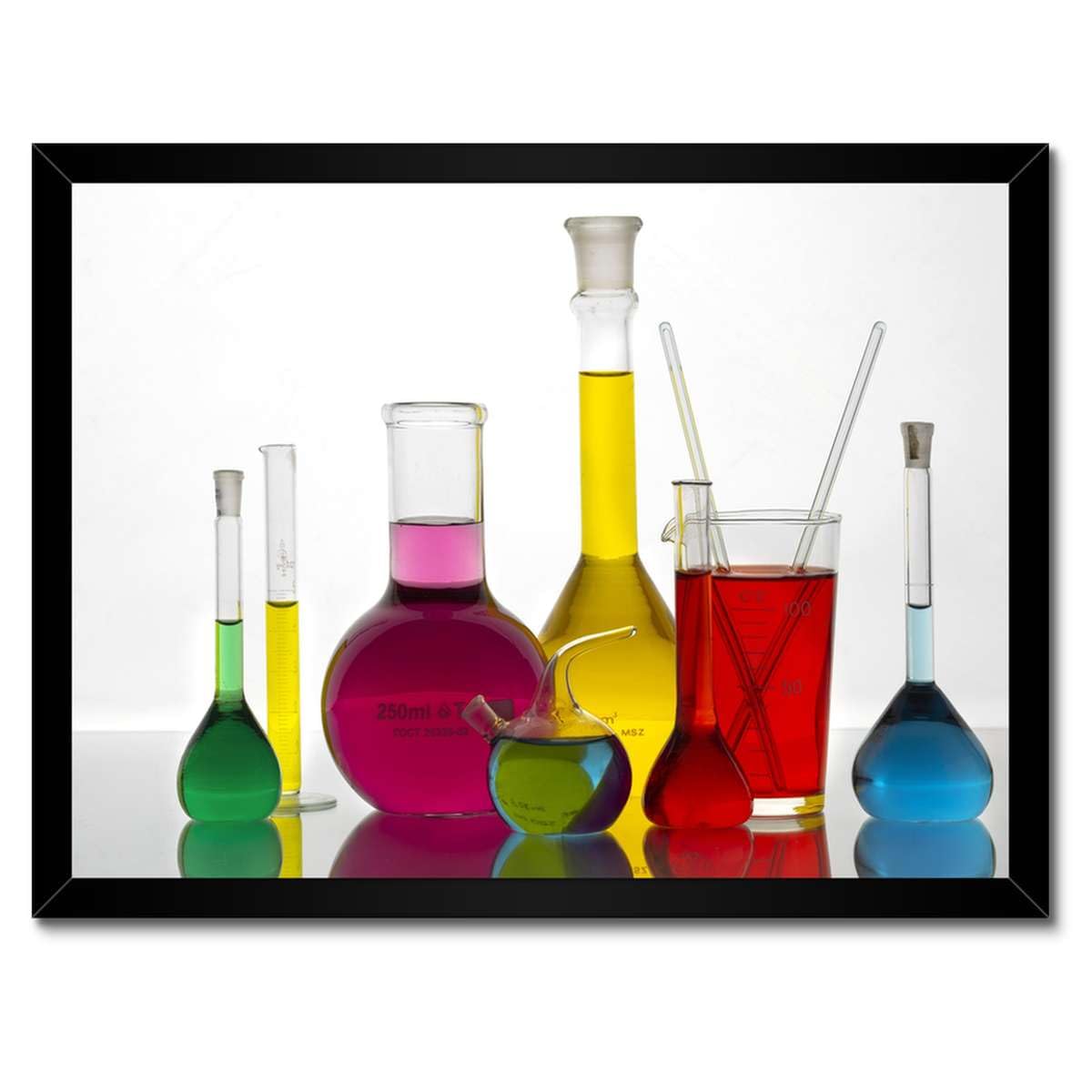 Poster mit weißem Rahmen, Wandkunst, 40 x 30 cm, Reagenzgläser und Flaschen, Chemieunterricht, Nr. H10723M_RAPL1A